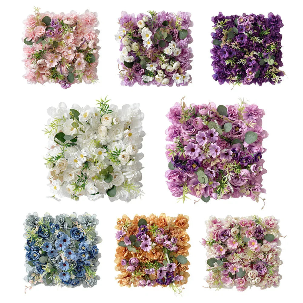 Spring Artificial rose wall flower row background plant wedding arch photography
