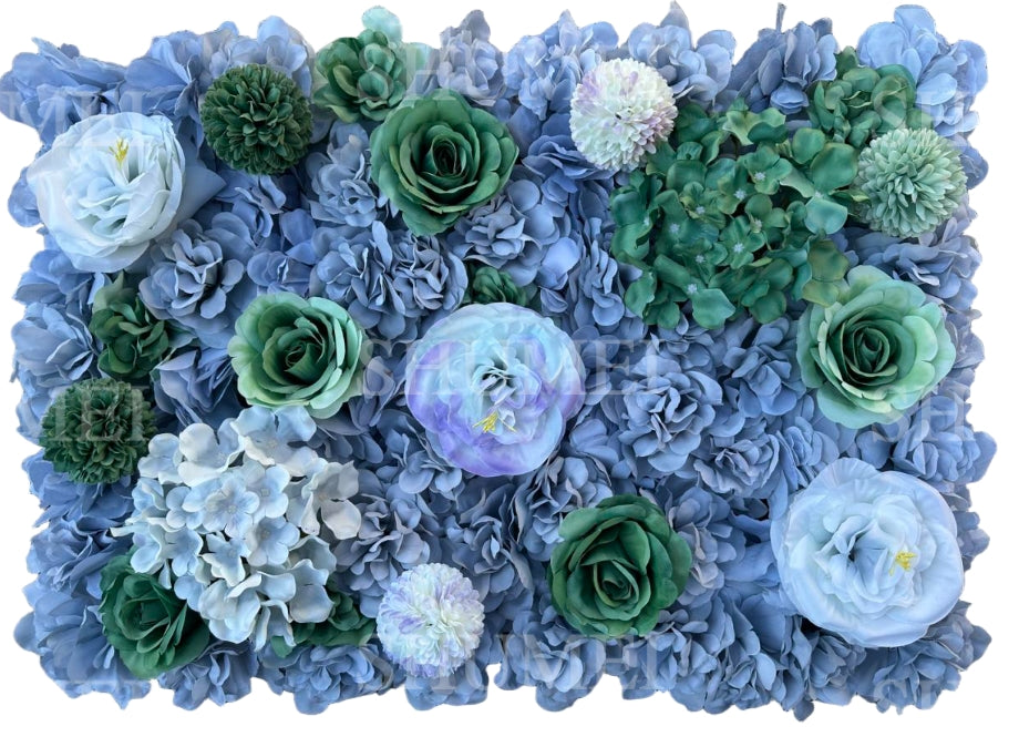 Gray Blue Artificial Flower Wall Panel 60x40cm – Silk Wedding Backdrop & DIY Floral Decor