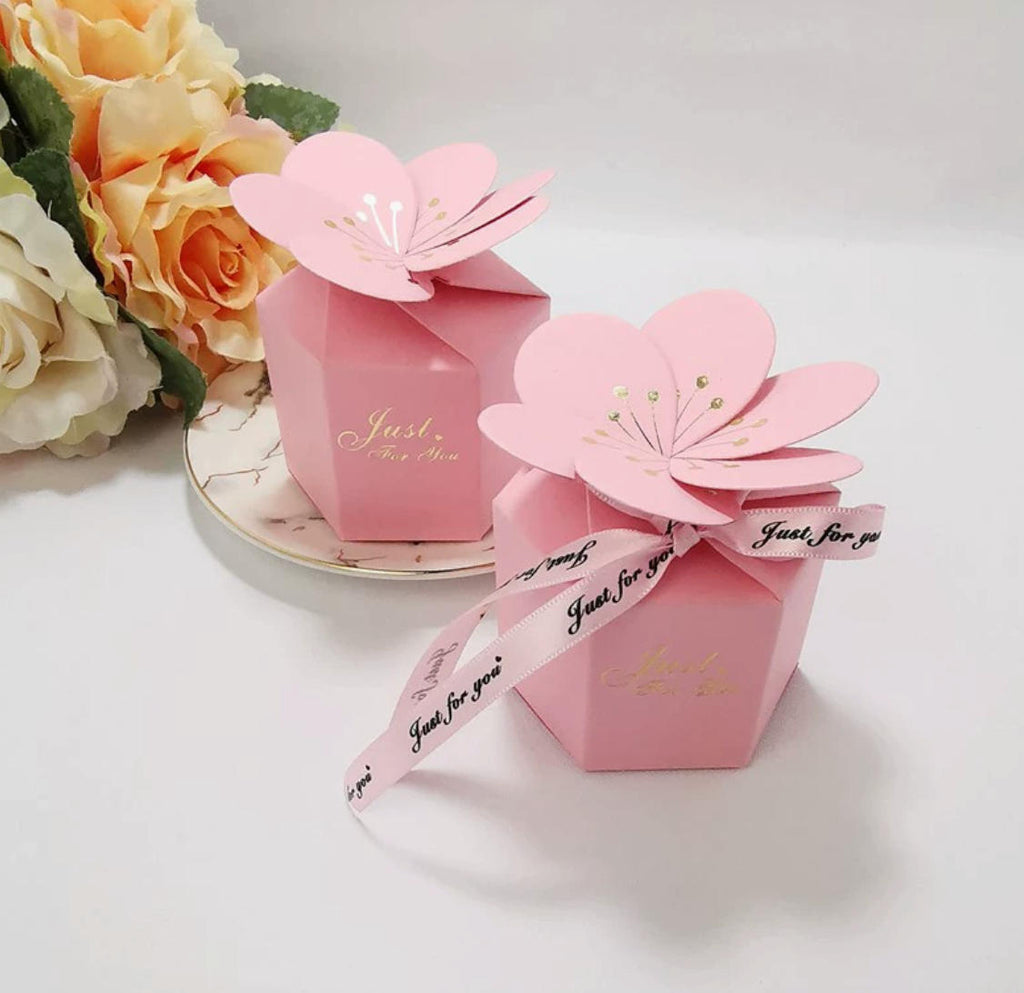 Cherry Blossom Wedding Favor Box – Pink Hexagonal Candy Gift Box
