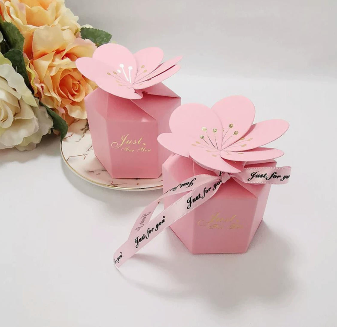 Cherry Blossom Wedding Favor Box – Pink Hexagonal Candy Gift Box