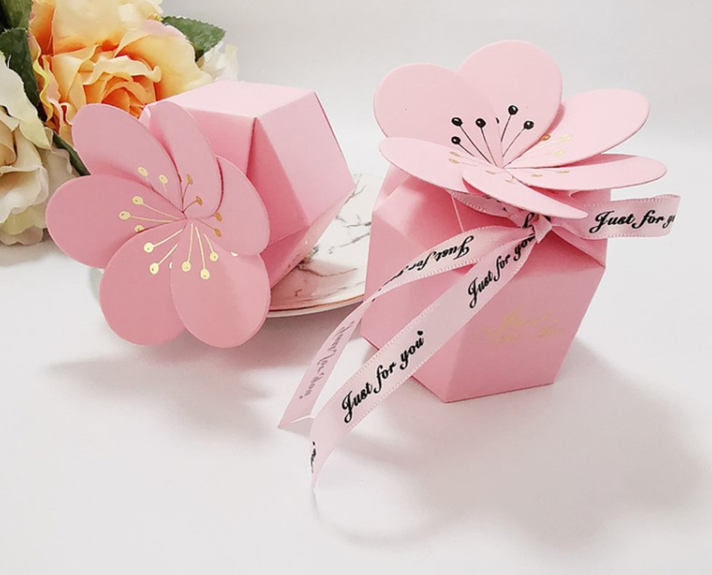 Cherry Blossom Wedding Favor Box – Pink Hexagonal Candy Gift Box