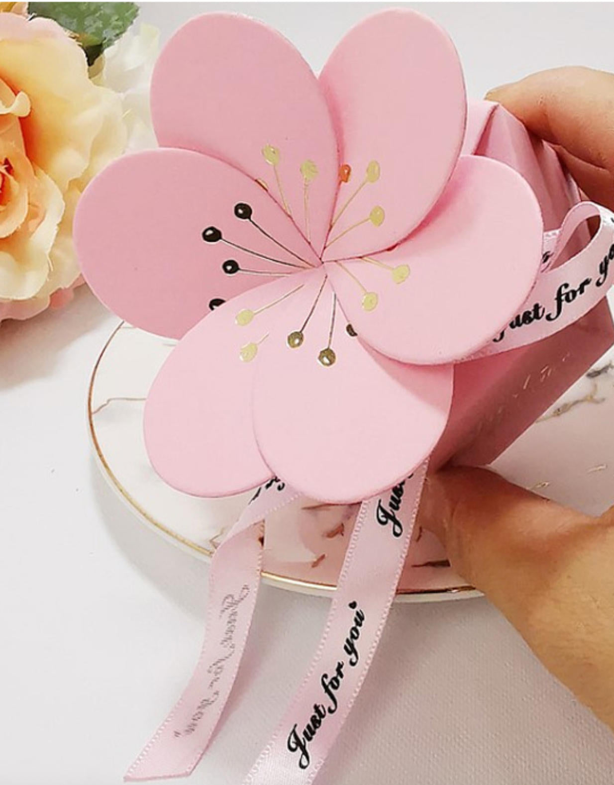 Cherry Blossom Wedding Favor Box – Pink Hexagonal Candy Gift Box