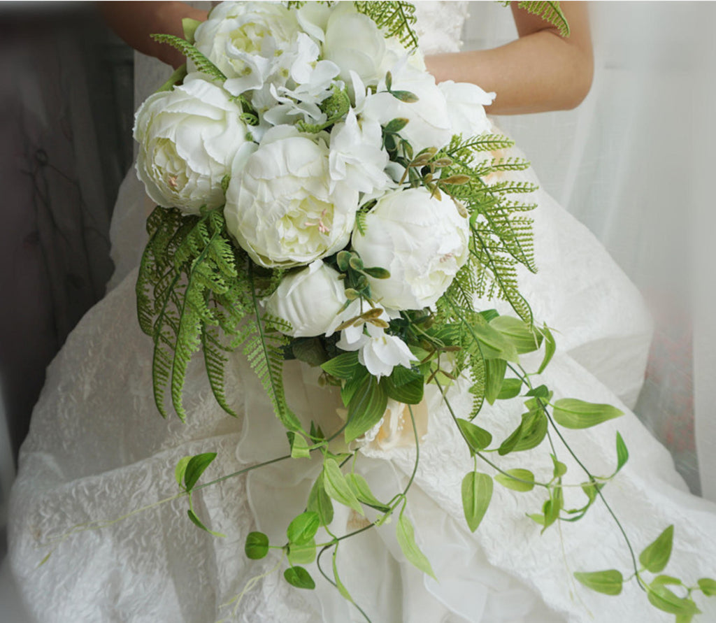 Luxury White Peony & Hydrangea Bouquet Floral Arrangement – Elegant Home & Wedding Decor