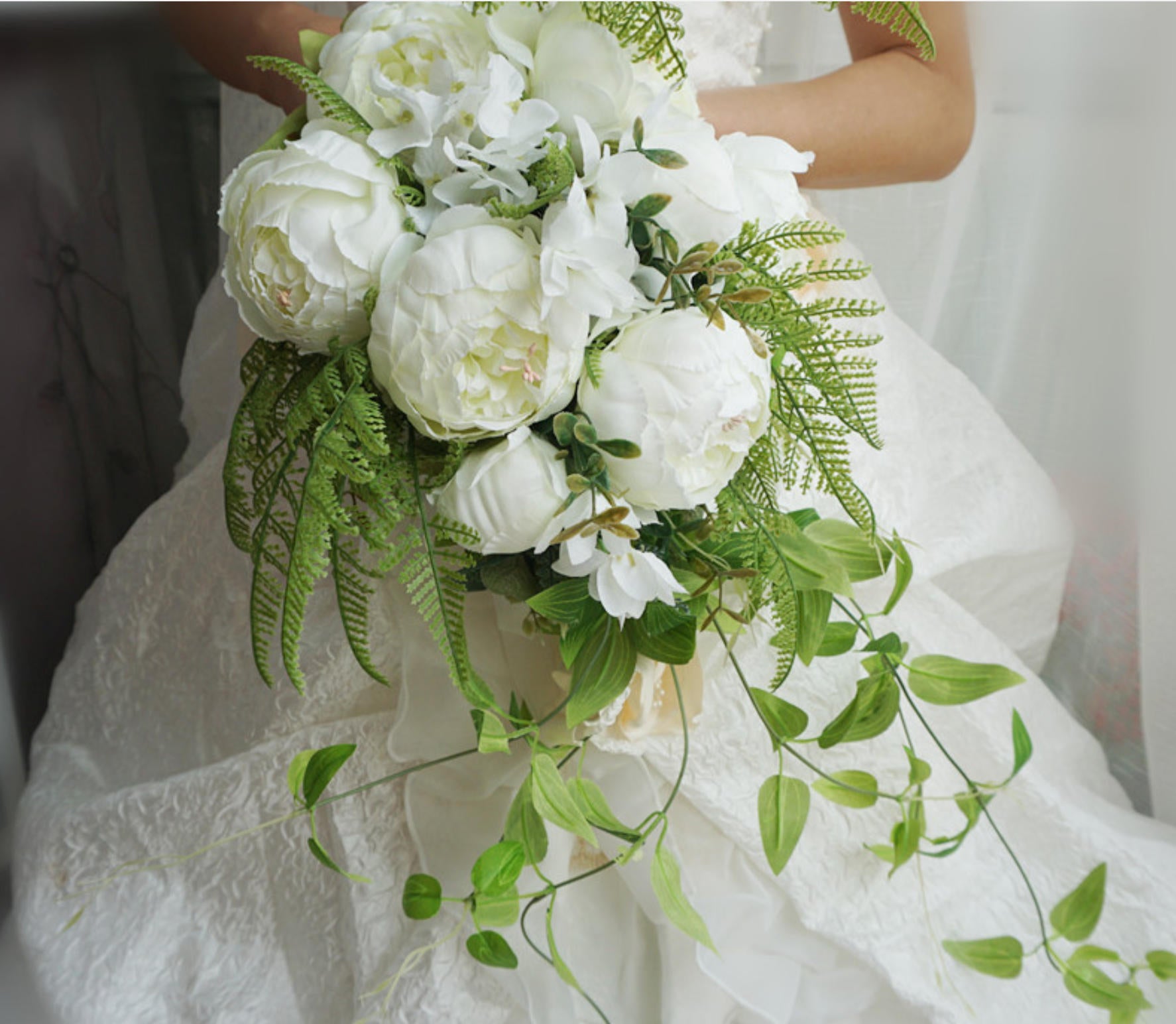 Luxury White Peony & Hydrangea Bouquet Floral Arrangement – Elegant Home & Wedding Decor