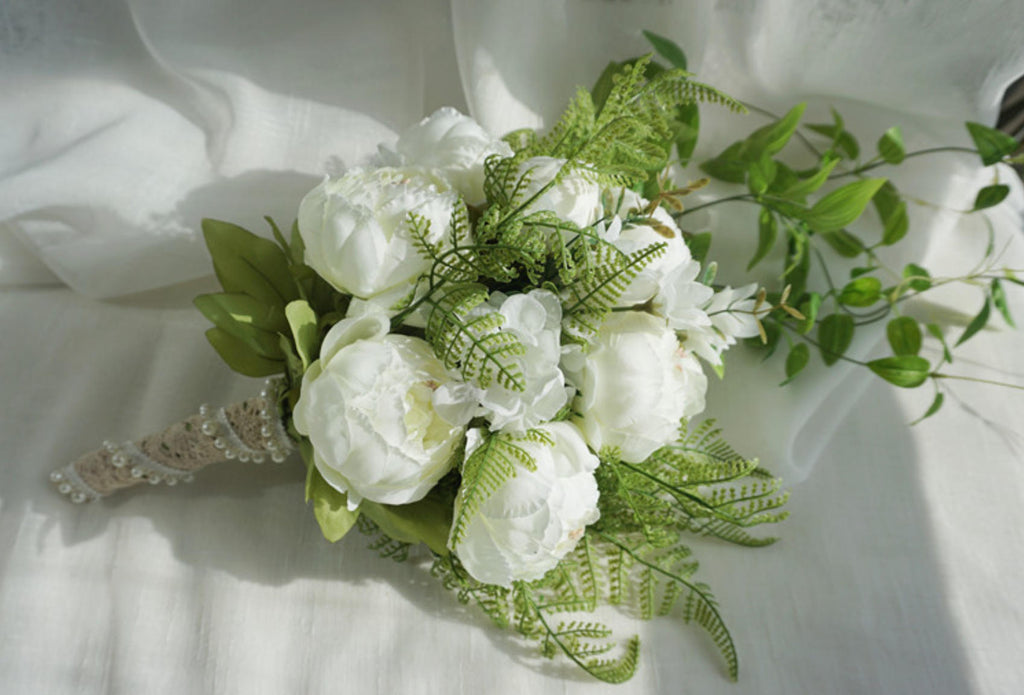 Luxury White Peony & Hydrangea Bouquet Floral Arrangement – Elegant Home & Wedding Decor