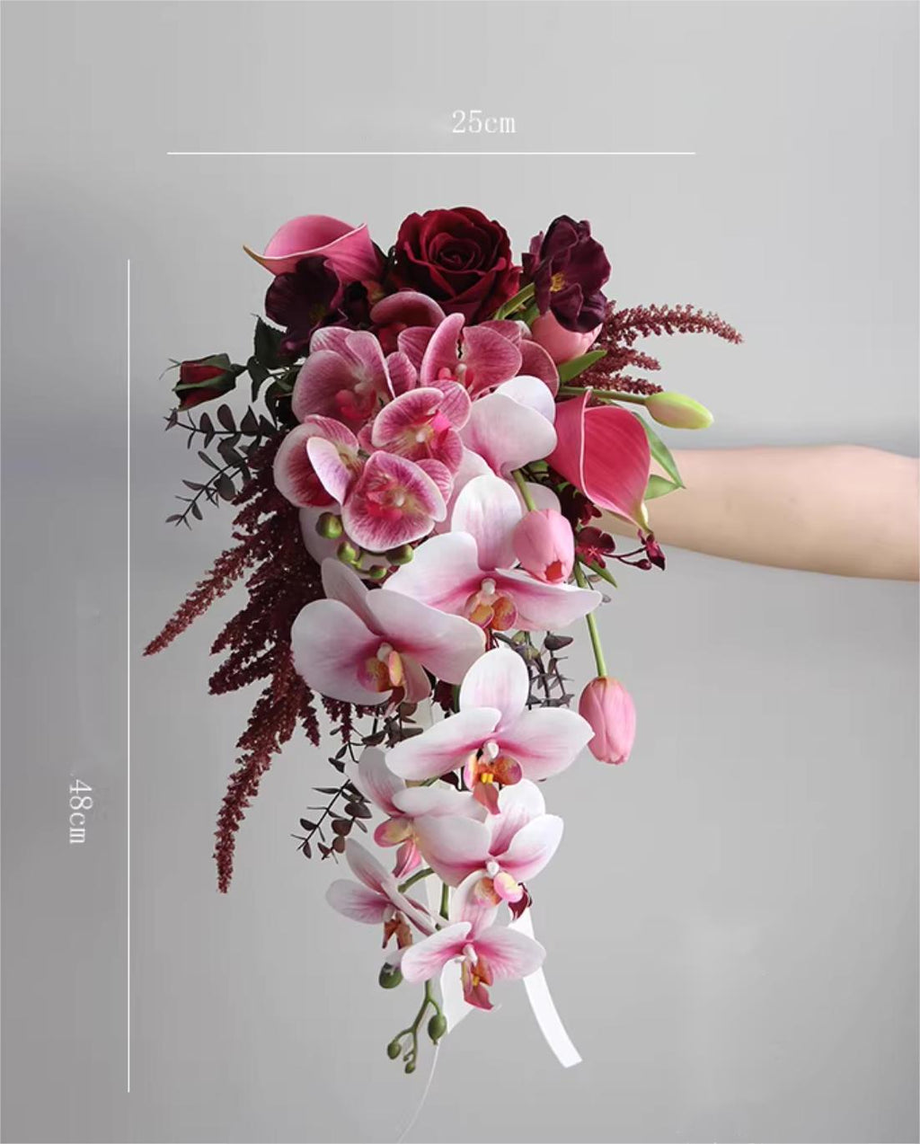 Custom Bridal Bouquet – Burgundy Roses &amp; Pink Orchid Arrangement