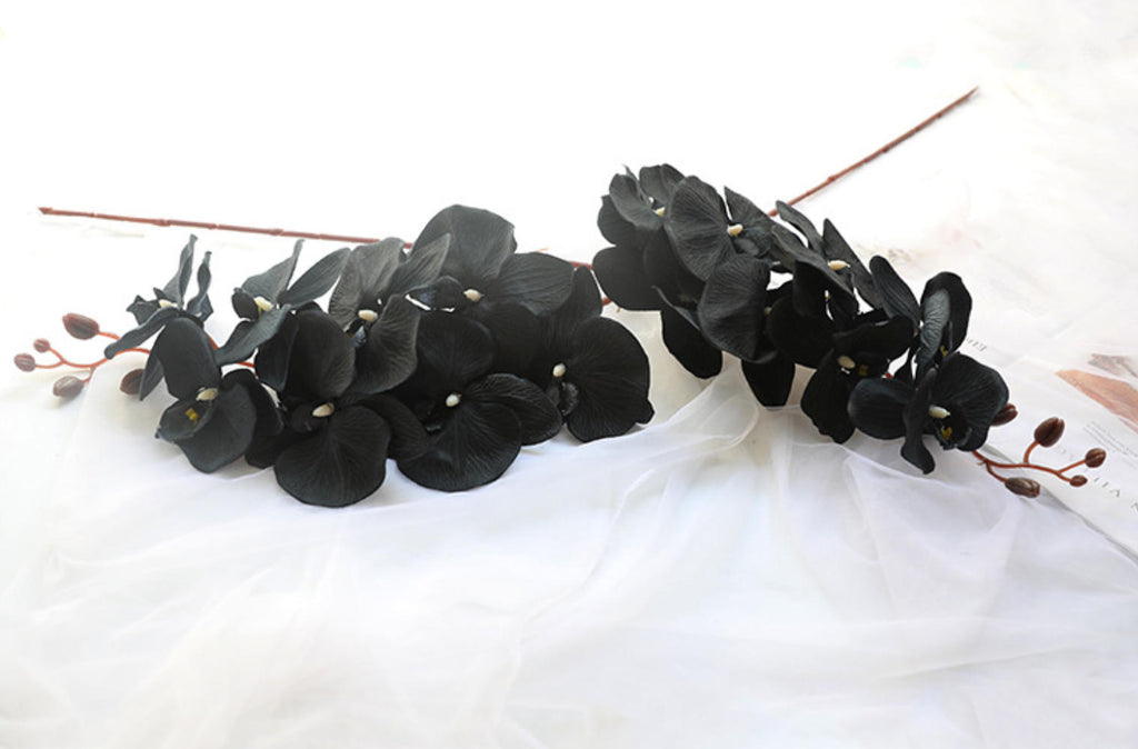 Luxury Real Touch black Phalaenopsis Orchid, Faux Orchid Stem, Elegant Wedding Centerpiece, Artificial Flower Arrangement, Home Decor
