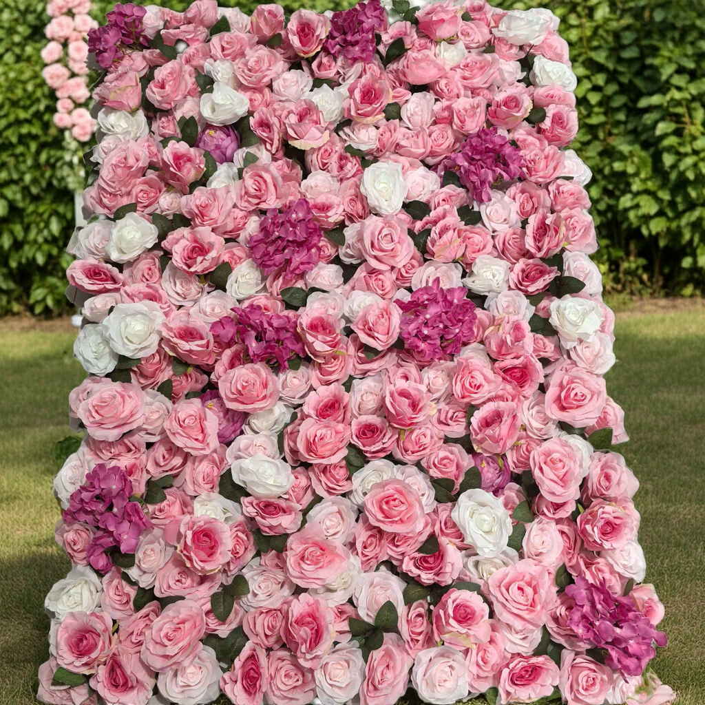 Artificial Flower Wall Panel 40x60cm – Pink Rose Backdrop for Wedding, Party & Event Decor