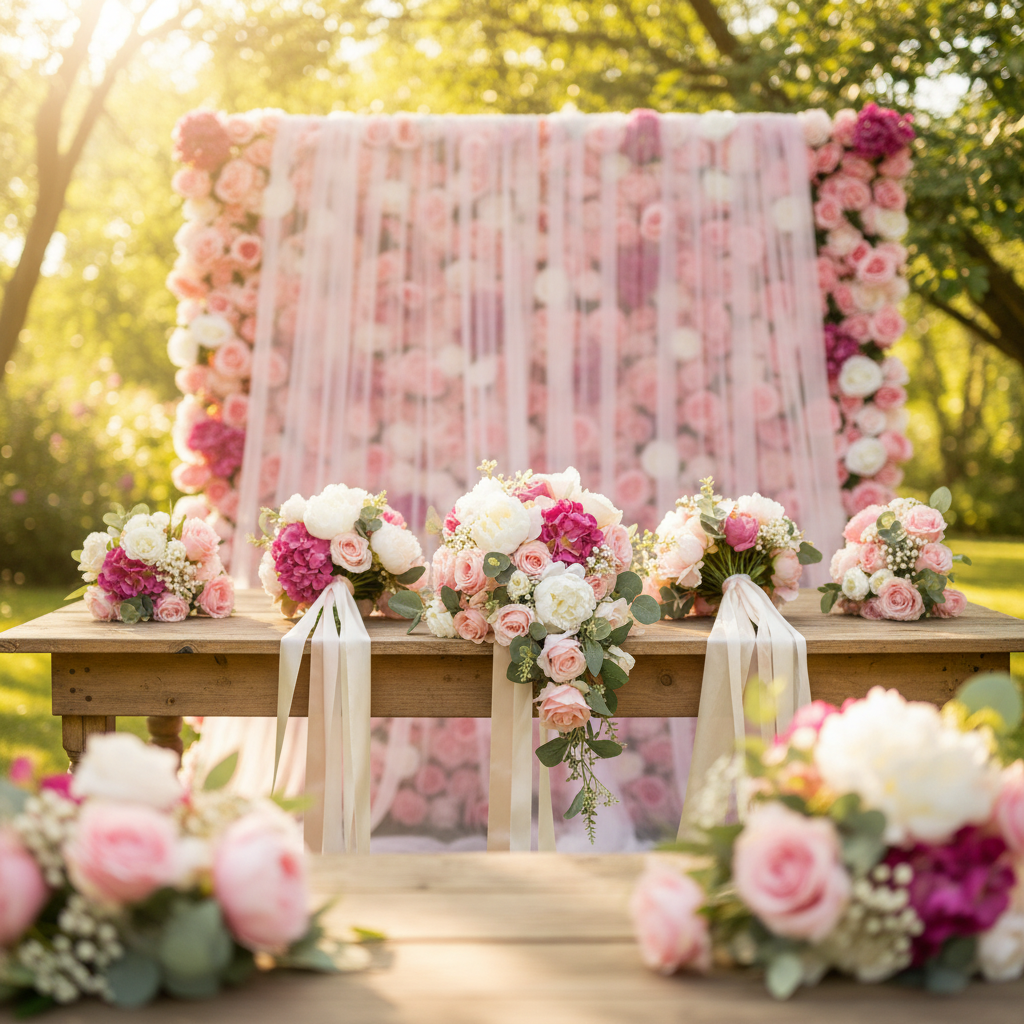 Artificial Flower Wall Panel 40x60cm – Pink Rose Backdrop for Wedding, Party & Event Decor