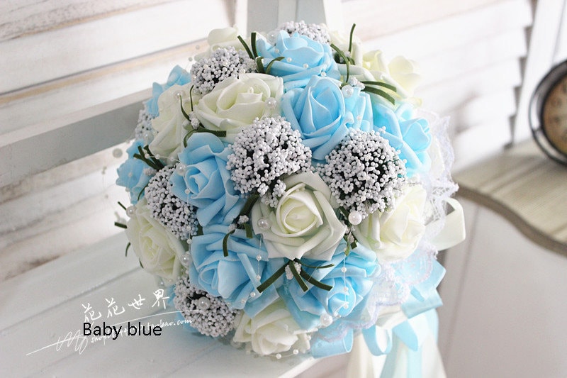 Mint Green Wedding Bouquet PE Flowers Bridal Bouquet  Wedding Centerpieces Decorations,Silk Ribbon Fake Flower Bouquets