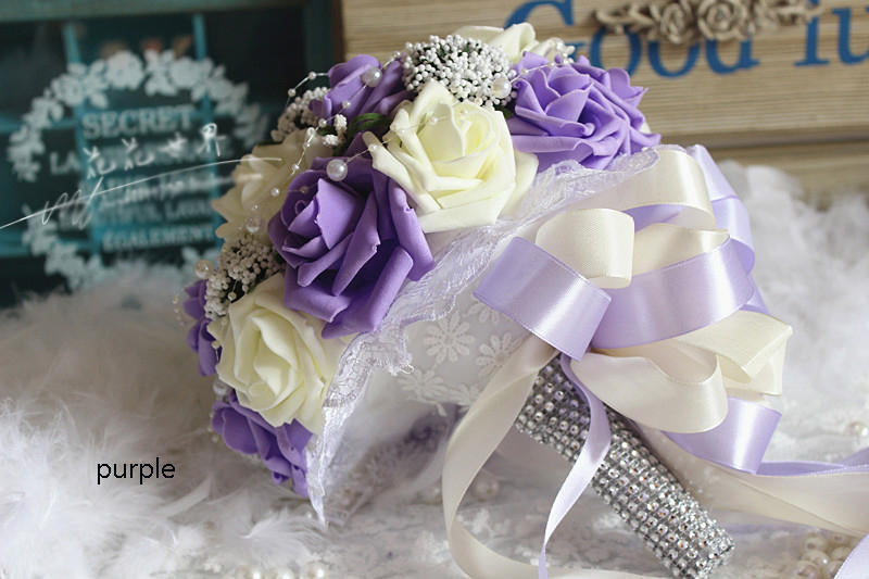Mint Green Wedding Bouquet PE Flowers Bridal Bouquet  Wedding Centerpieces Decorations,Silk Ribbon Fake Flower Bouquets