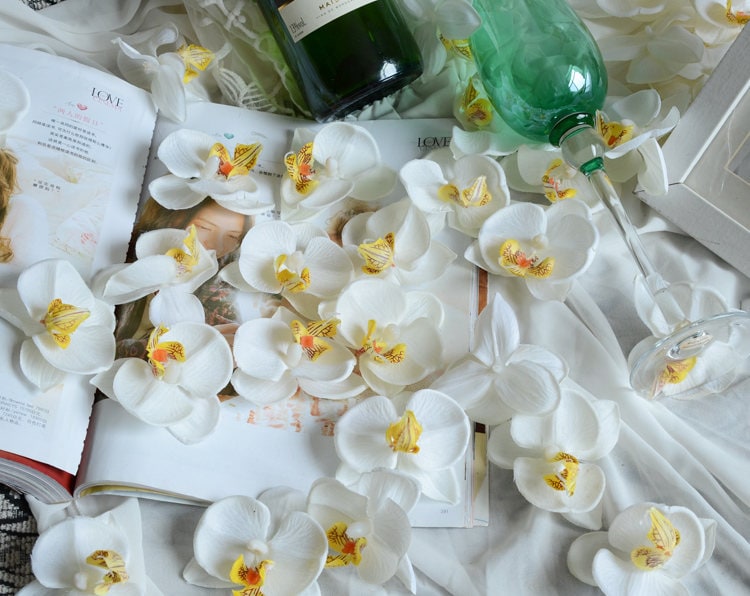 100 Heads Artificial Simulation Orchid butterfly FlowersDiam. 9cm/7cm  DIY Wedding Holiday Decoration Hat Shoes Accessories