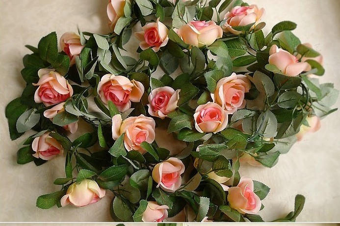 Flower Ivy Length 2.3m/90" Artificial Silk Rose Garland 2 Strands Fake Flower Ivy Leaf Vine Plants Home Hanging  Wedding Decoration