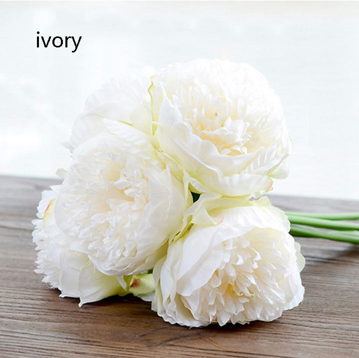 5 Heads/Bunch Artificia Silk Peony Bouquet For Wedding Bridal Bridesmaids Bouquet DIY Flowers Centerpieces