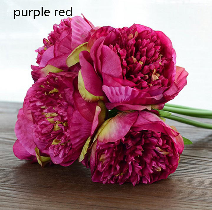 5 Heads/Bunch Artificia Silk Peony Bouquet For Wedding Bridal Bridesmaids Bouquet DIY Flowers Centerpieces