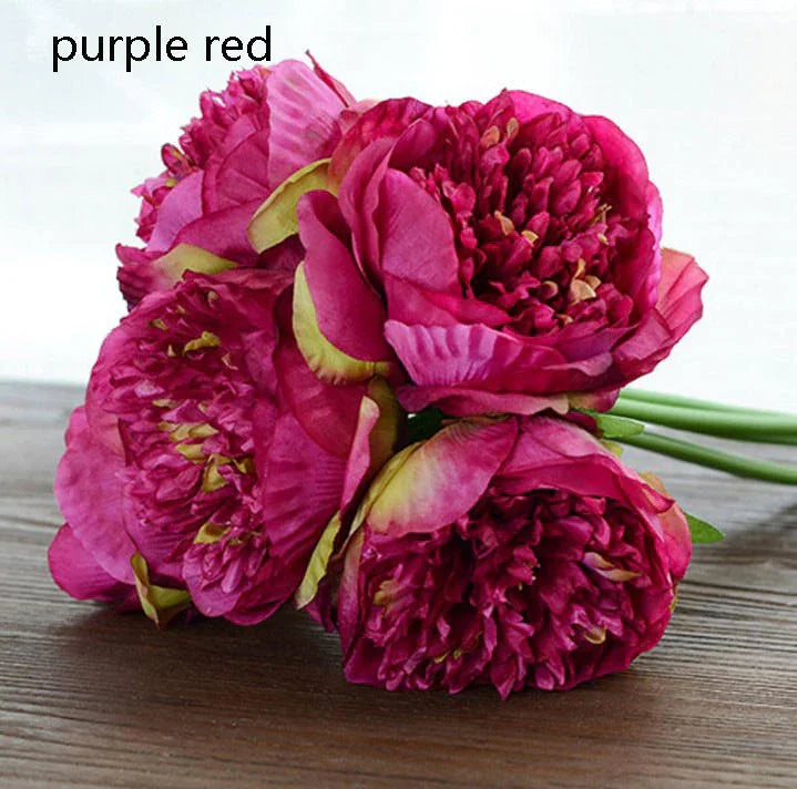 Silk Peony Bouquet Quality Wedding Flowers 5 Heads Artificial Peonies Bouquet For Bridal Bridesmaids Bouquet DIY Flowers Centerpieces