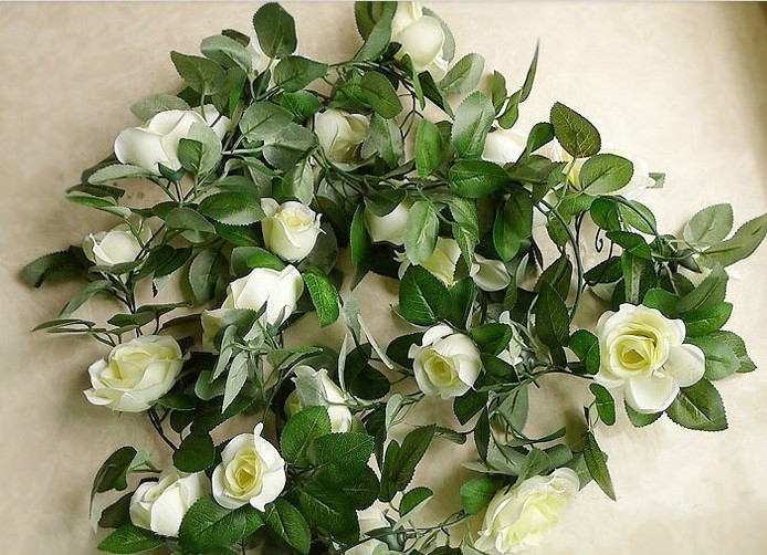 Flower Ivy Length 2.3m/90" Artificial Silk Rose Garland 2 Strands Fake Flower Ivy Leaf Vine Plants Home Hanging  Wedding Decoration