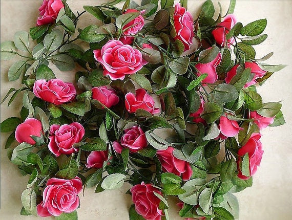 Flower Ivy Length 2.3m/90" Artificial Silk Rose Garland 2 Strands Fake Flower Ivy Leaf Vine Plants Home Hanging  Wedding Decoration