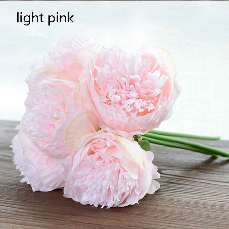 5 Heads/Bunch Artificia Silk Peony Bouquet For Wedding Bridal Bridesmaids Bouquet DIY Flowers Centerpieces
