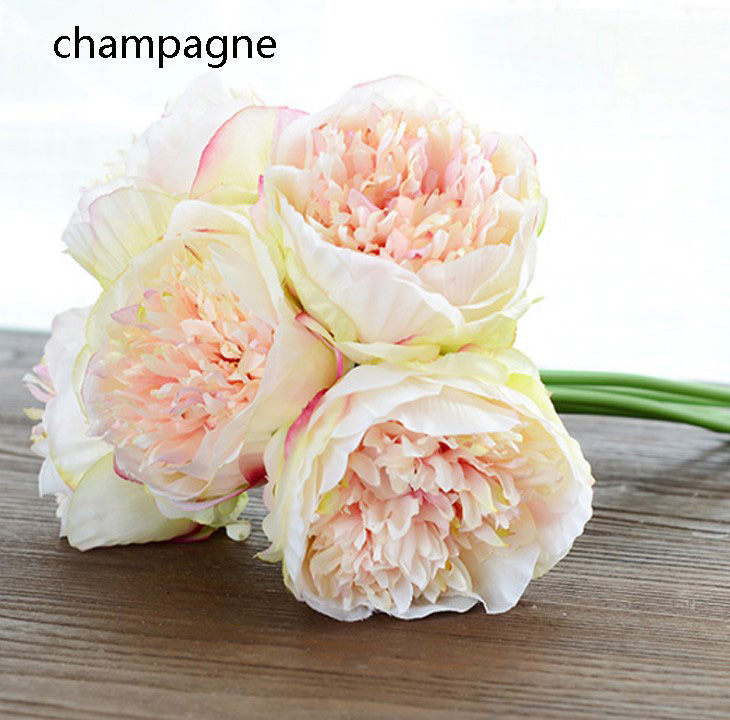 5 Heads/Bunch Artificia Silk Peony Bouquet For Wedding Bridal Bridesmaids Bouquet DIY Flowers Centerpieces