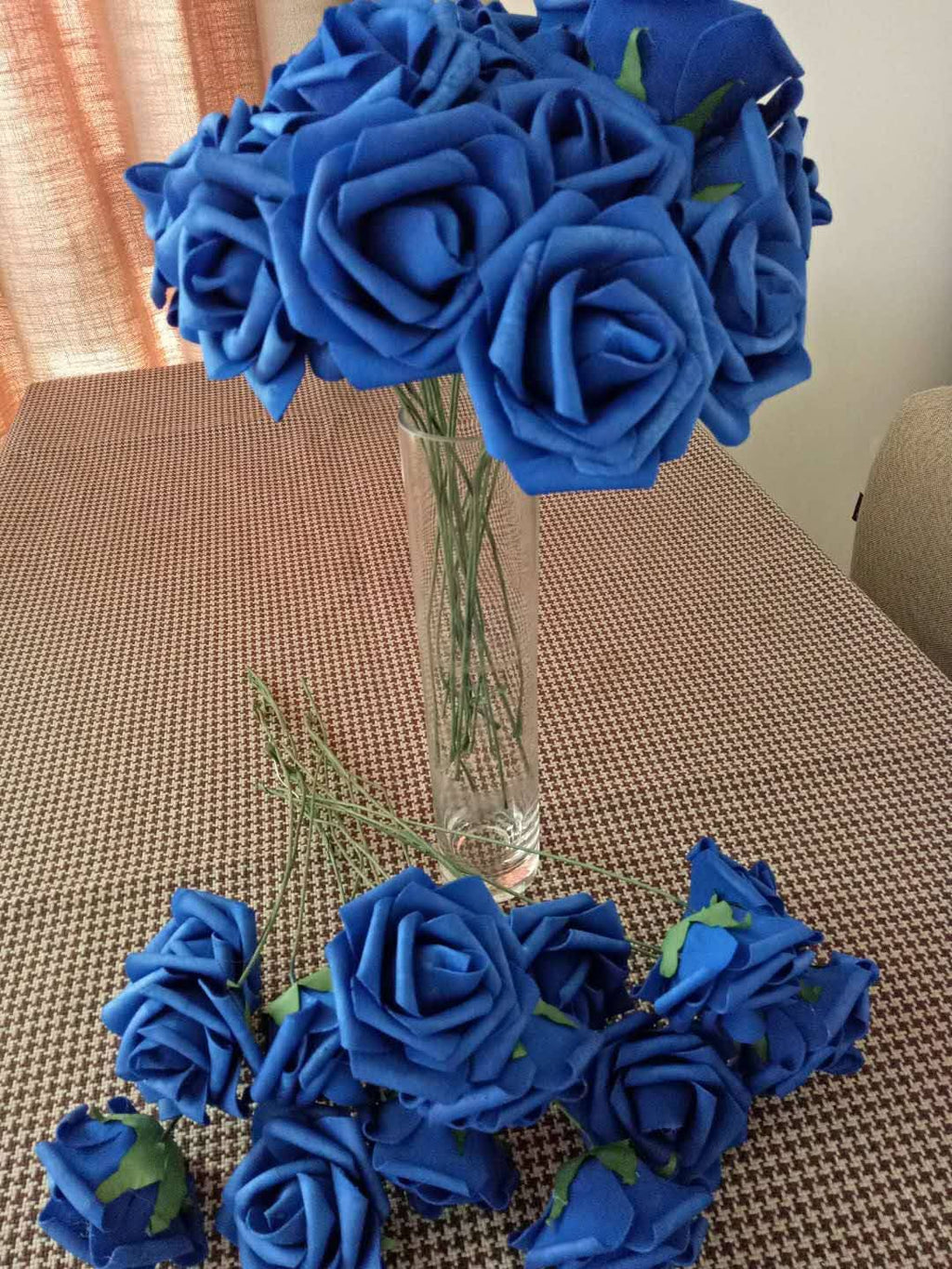 100 PCS Royal Blue Wedding Flowers PE Foam Roses For Bridal Bouquet Wedding Centerpiece Decoration Floral Diam.7-8cm