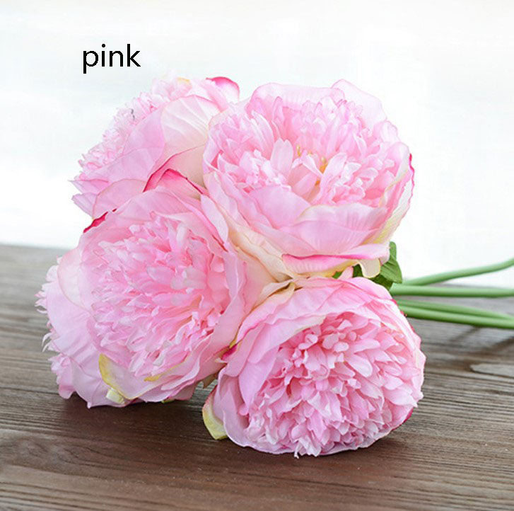 5 Heads/Bunch Artificia Silk Peony Bouquet For Wedding Bridal Bridesmaids Bouquet DIY Flowers Centerpieces