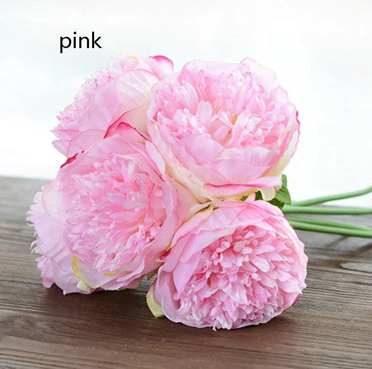 Silk Peony Bouquet Quality Wedding Flowers 5 Heads Artificial Peonies Bouquet For Bridal Bridesmaids Bouquet DIY Flowers Centerpieces