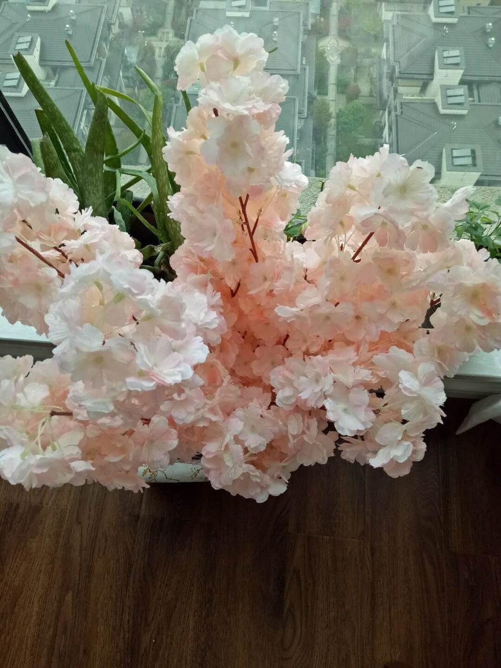High Quality 5 Stems Length 100cm/39.37" Artificial Simulation Silk Cherry Blossom Wedding Decoration Flowers Sakura Spring