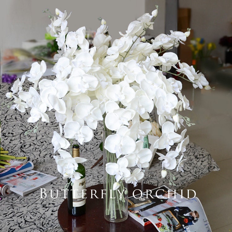 10pcs Ivory Wedding Decoration Artificial Simulation Silk Orchids Butterfly Phalaenopsis For Party Center Table Flower