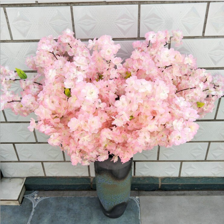 5 Stems Artificial Simulation Silk Cherry Blossom Wedding Party Home Decoration Fake Sakura Flowers  Lenght 1 m/39.37"