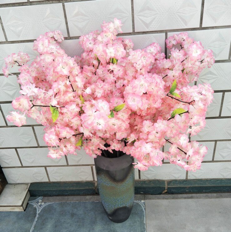 5 Stems Artificial Simulation Silk Cherry Blossom Wedding Party Home Decoration Fake Sakura Flowers  Lenght 1 m/39.37"