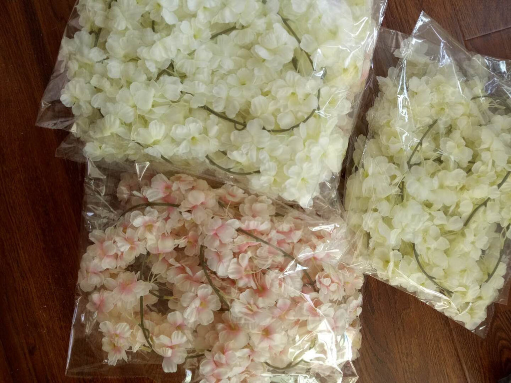 2 Strands Cherry blossoms Flower Ivy Length 1.8m/70.9" Artificial Silk Cherry Flower Rattan Home Hanging Outdoor Wedding Decoration
