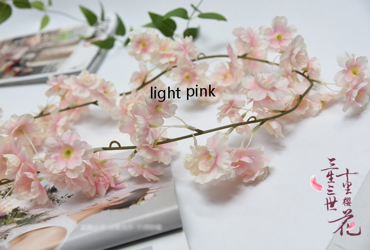 2 Strands Cherry blossoms Flower Ivy Length 1.8m/70.9" Artificial Silk Cherry Flower Rattan Home Hanging Outdoor Wedding Decoration
