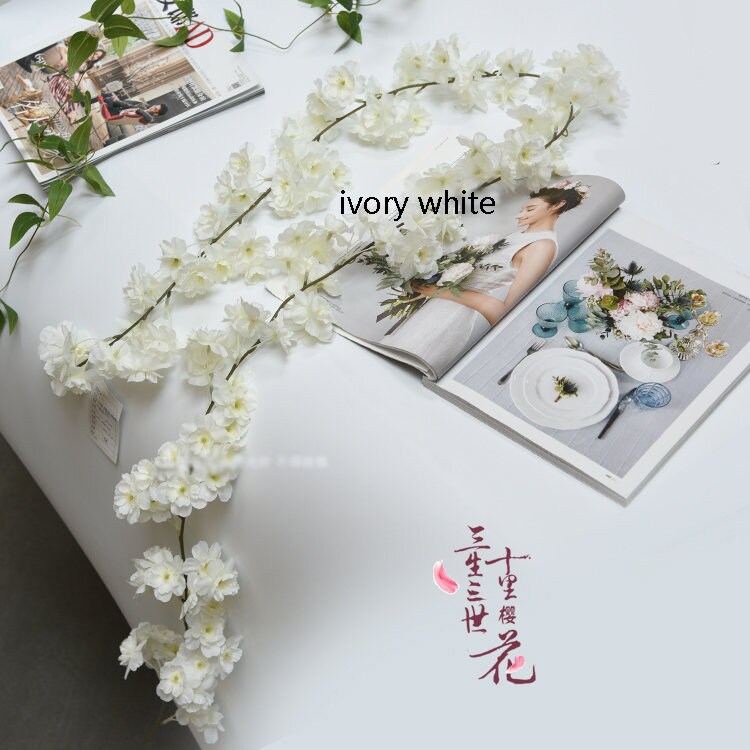 2 Strands Cherry blossoms Flower Ivy Length 1.8m/70.9" Artificial Silk Cherry Flower Rattan Home Hanging Outdoor Wedding Decoration