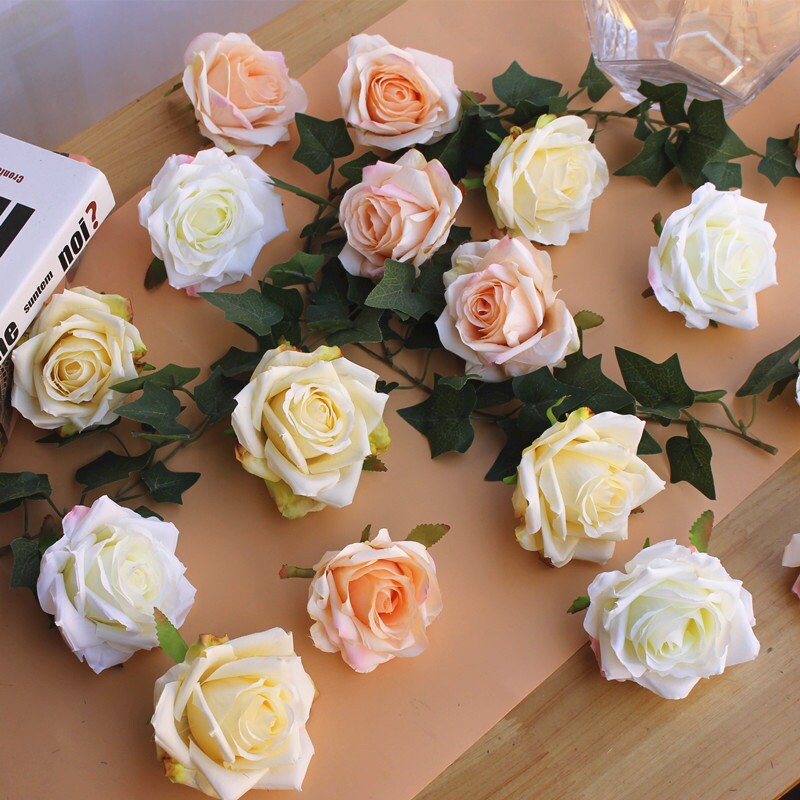 Wholesale 50 Heads Wedding Flower Artificial Simulation Silk Rose Diam.8cm/3.15" Wedding Event  Decoration Floral DIY Background Layout