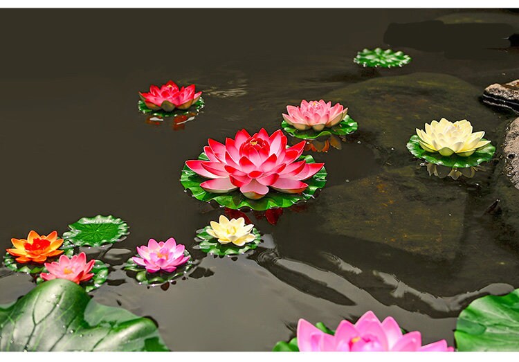 6 PCS Diam.17cm/6.69" Artificial PE Foam Lotus Flowers Simulation Water Lily Floating Pool Plants Wedding Home Garden Decoration