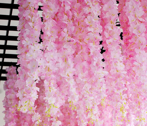 10 PCS Wedding Cherry blossoms Vine Length 1.2m/1.5m/1.8m/2.1m Rattan For Outdoor Wedding Ceremony Decor Artificial Silk Wisteria Vine