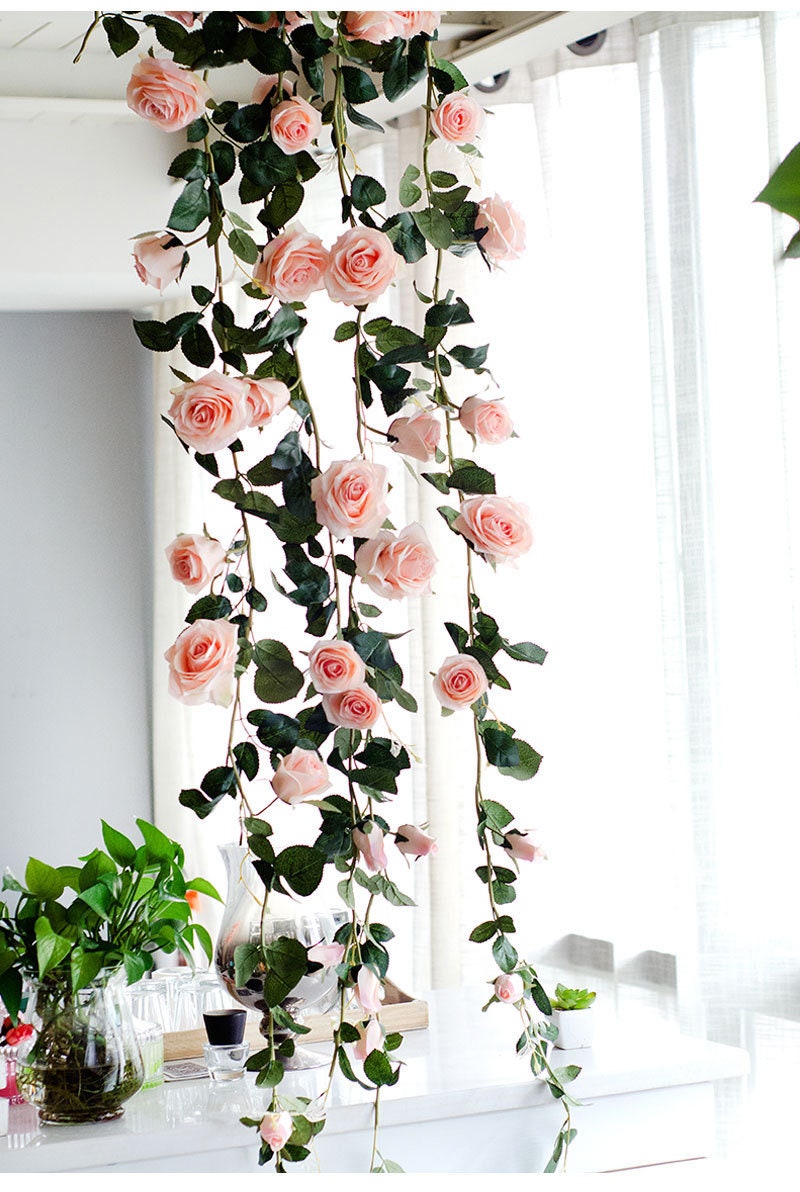 2 Strands Flower Ivy Length 1.8m/70.86" Artificial Silk Vine Rose Garland Home Outdoor Decor Flowers Wedding Christmas Decoration