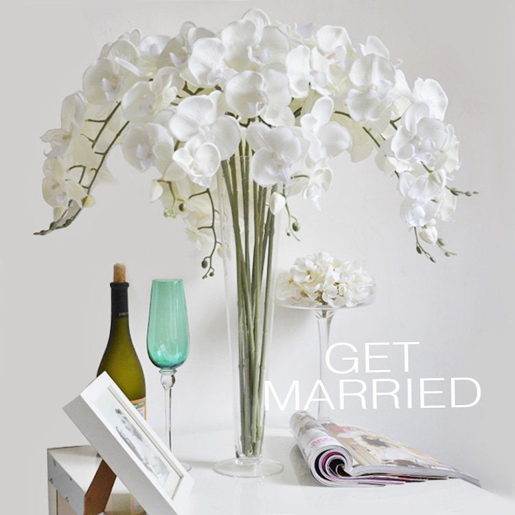 10pcs Ivory Wedding Decoration Artificial Simulation Silk Orchids Butterfly Phalaenopsis For Party Center Table Flower