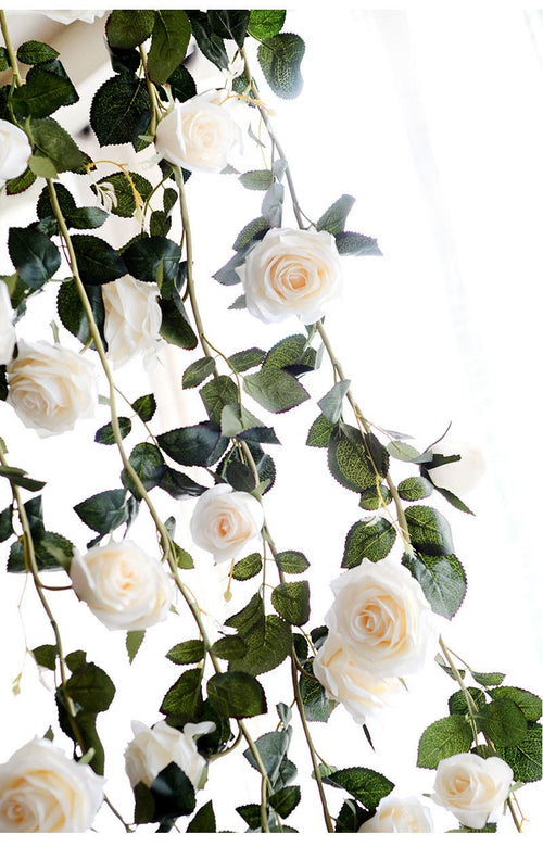 2 Strands Flower Ivy Length 1.8m/70.86" Artificial Silk Vine Rose Garland Home Outdoor Decor Flowers Wedding Christmas Decoration