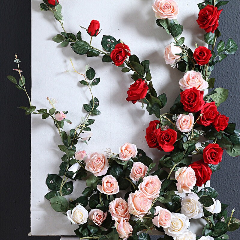 High Quality Artificial Flower Garland  Simulation Vine Rose Garland Home Outdoor Decor Flowers Wedding Christmas Home Party Hang Decoration