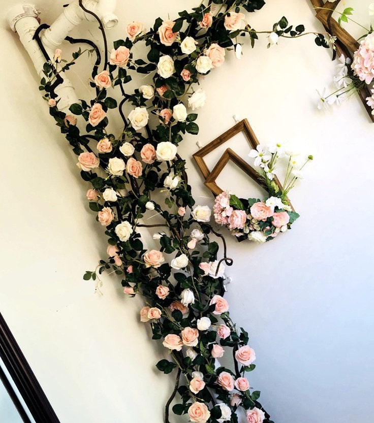 2 Strands Flower Ivy Length 1.8m/70.86" Artificial Silk Vine Rose Garland Home Outdoor Decor Flowers Wedding Christmas Decoration