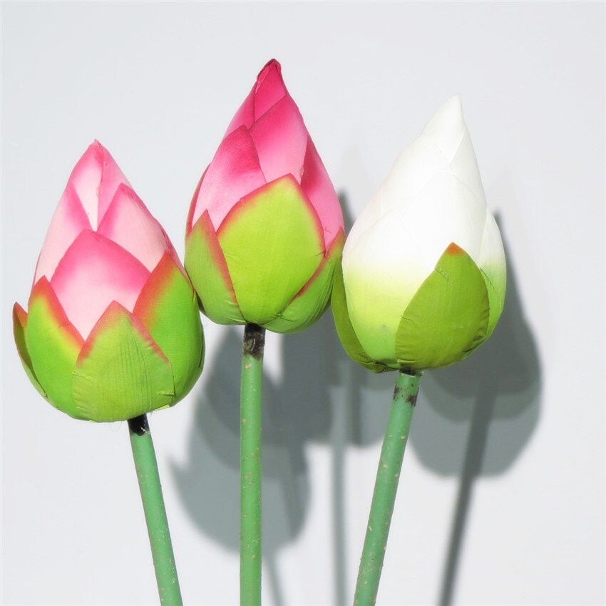 5 Stems Artificial Simulation Silk Lotus Buds Water Lily Buds  Fish Tank Pond Decoration Floating Pool Plants Length 80cm/31.5"