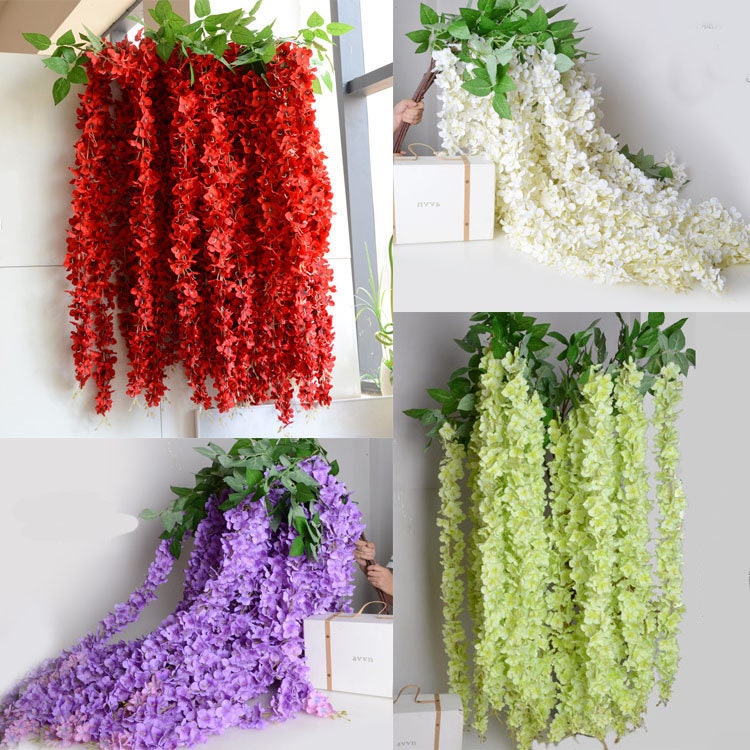 Aqua Blue 164cm/64.6" Wisteria Garland Hanging Flowers For Outdoor Wedding Ceremony Decor Silk Wisteria Vine Wedding Arch Floral