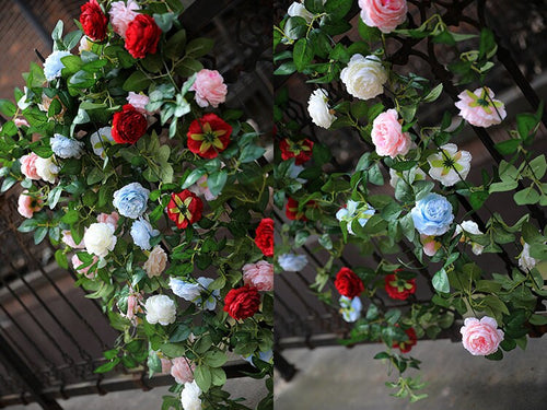 2 Strands Artificial Rose Vine 200cm/78.74" Simulation Cane Rose Peony Garland Outdoor Decor Wedding Road Floral Plant For Photography Decor