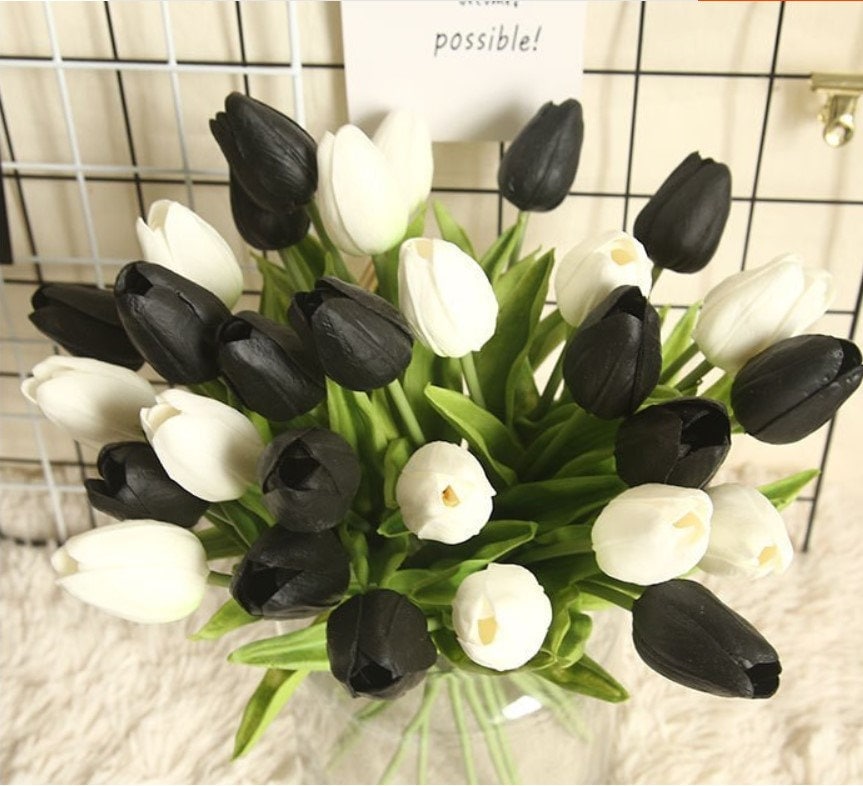 10PCS Soft Feel Hand Artifical Mini Tulip PU Foam Wedding Flowers Faux Tulips for Home Decorations Floral Arrangement