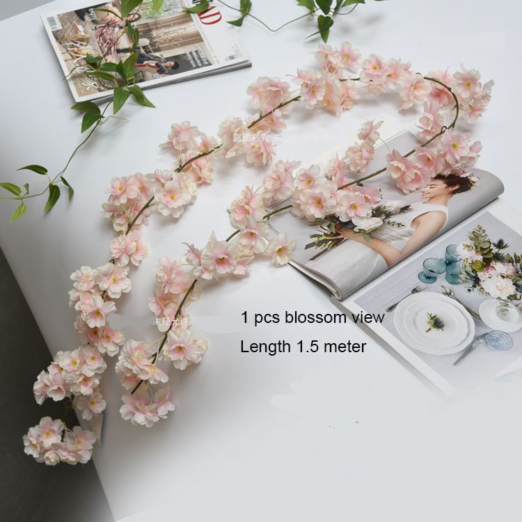 Cherry Blossoms Vine 180cm/70.86" Sakura Peach Blossom Rattan For Wedding Ceremony Table Decor Outdoor Arch Decor Cherry Vine 5pcs