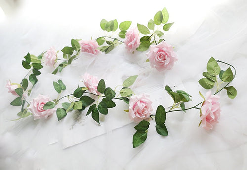 2 Strands Artificial Rose Vine 200cm/78.74" Simulation Cane Rose Garland Outdoor Decor Wedding Road Floral Plant For Photography Decor