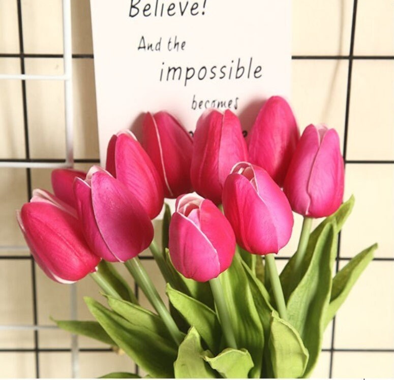 10PCS Soft Feel Hand Artifical Mini Tulip PU Foam Wedding Flowers Faux Tulips for Home Decorations Floral Arrangement