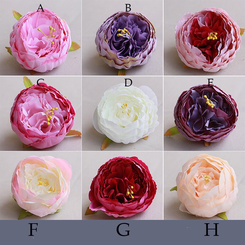 Wholesale 50 Heads Artificial Simulation Silk Peony Camellia Flower Head Diam.9cm/3.54"  DIY Wedding Wall Decoration Flowers
